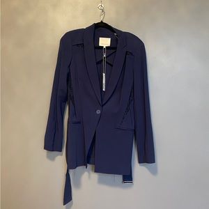Rebecca Taylor lace inserts, belted, single button Navy Jacket 1123